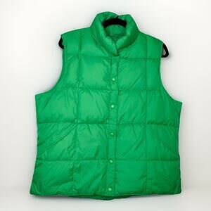 Lands End Y2K Women XL Size 18-20 Kelly Green Goosedown Quilted Puffer Vest Snap